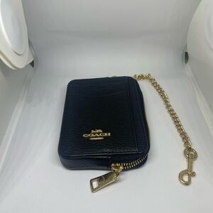 Coach Black Leather Wallet with Gold Chain